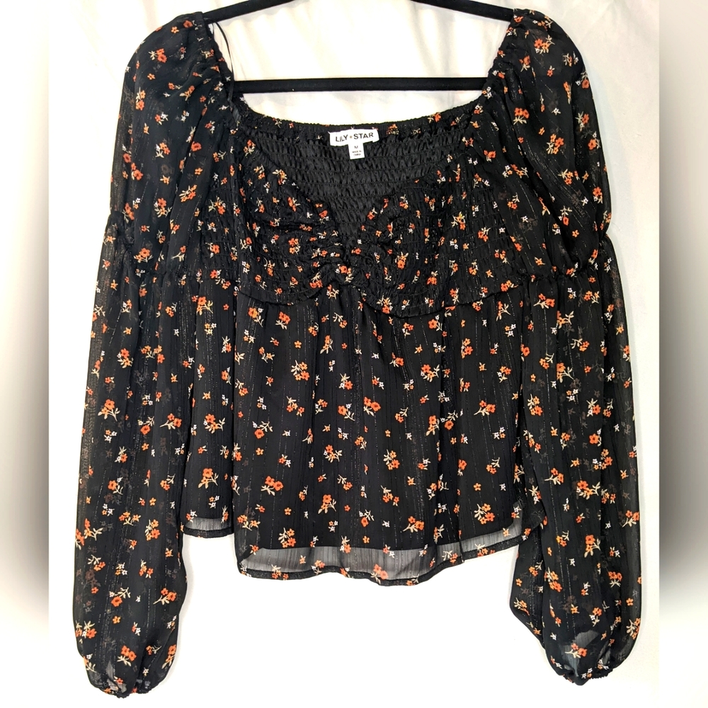 Lily Star Floral Peasant Blouse, Medium